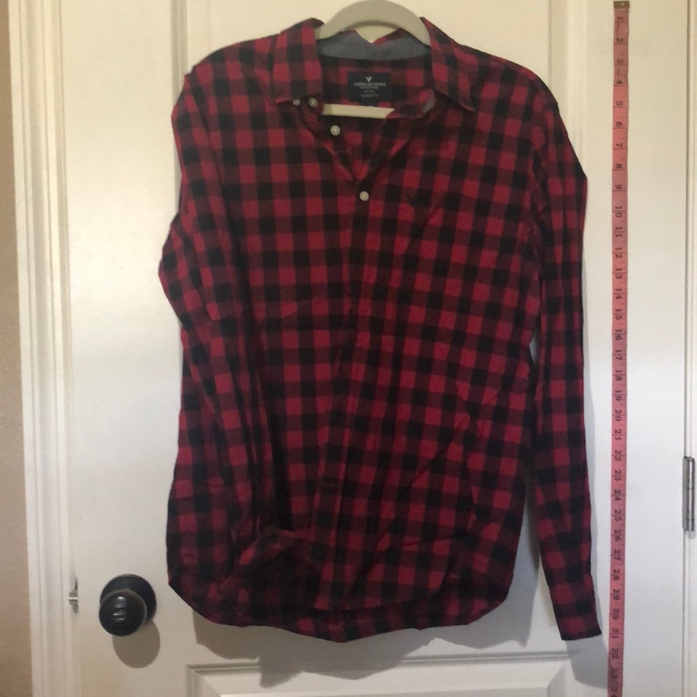 Aeo Red Checkered Button Down - image 1